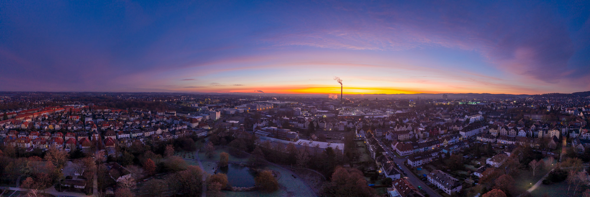 Winter sunrise over Bielefeld at eight o'clock in the morning (Germany)