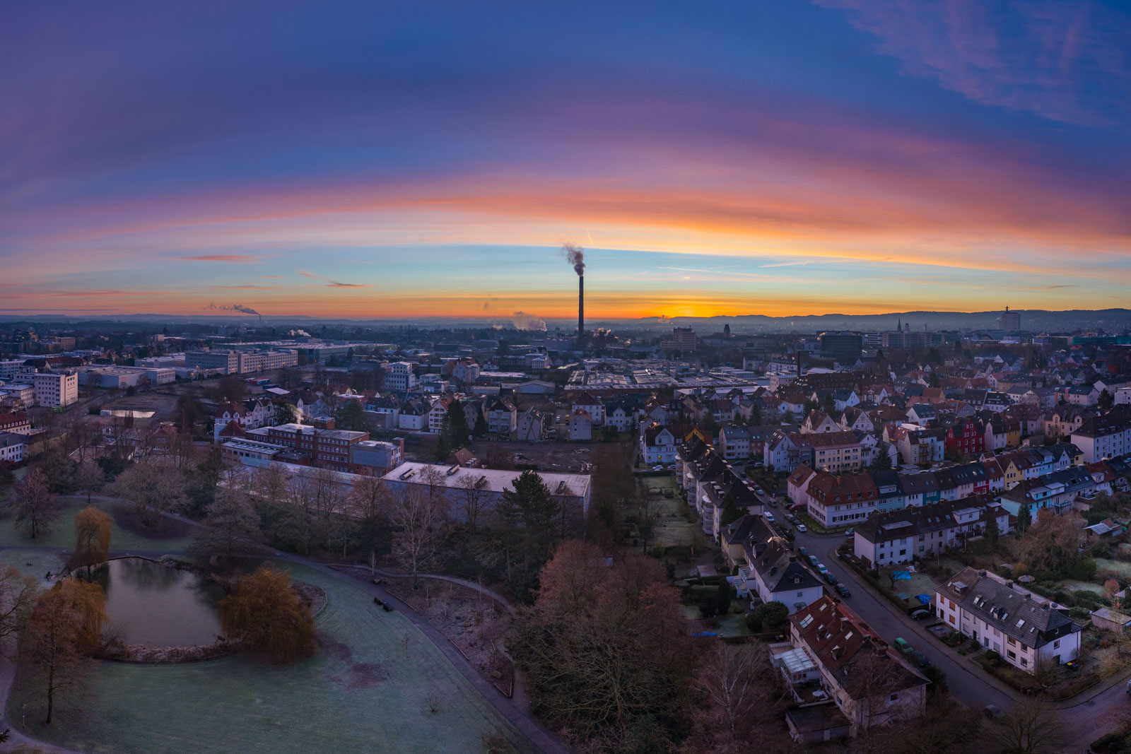 Winter sunrise over Bielefeld at a quarter past eight in the morning (Germany)