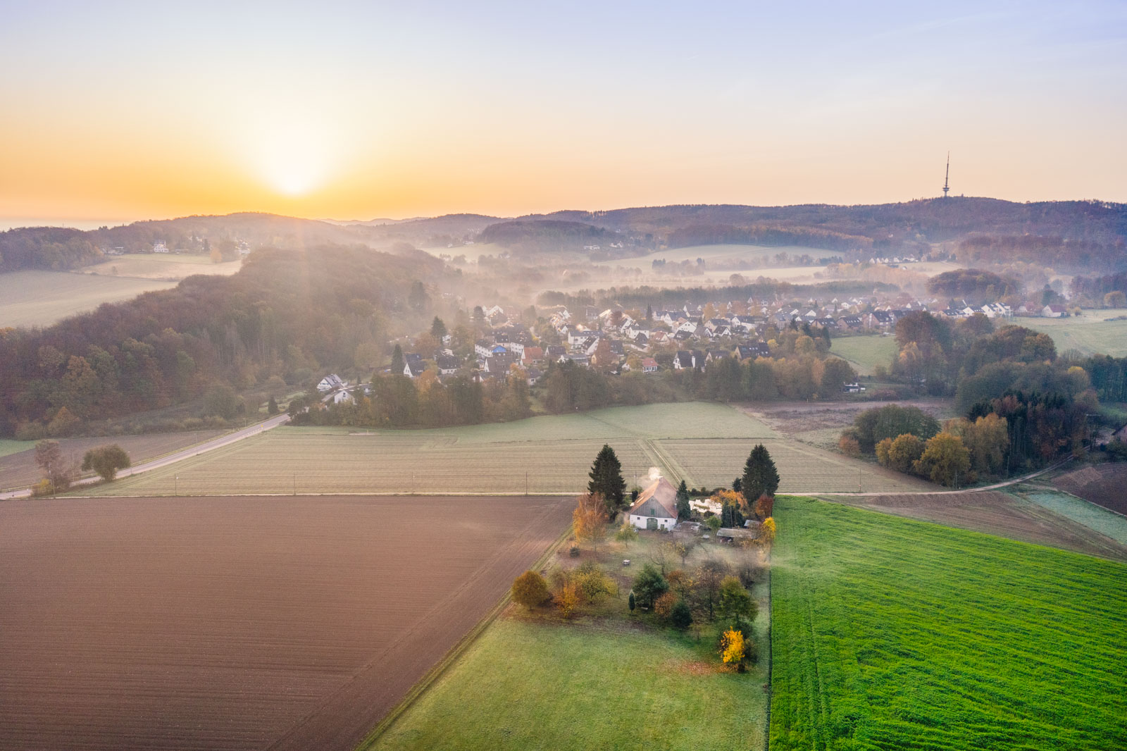 Landscape at sunrise in November 2020 (Bielefeld-Hoberge, Germany).
