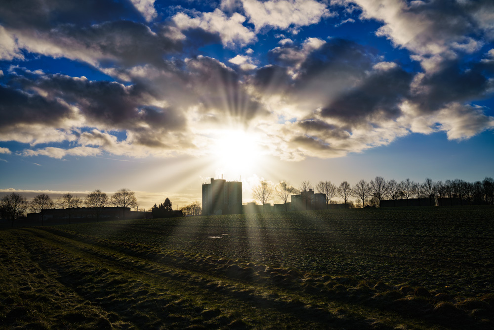 Winter morning with sunrise in Bielefeld-Baumheide