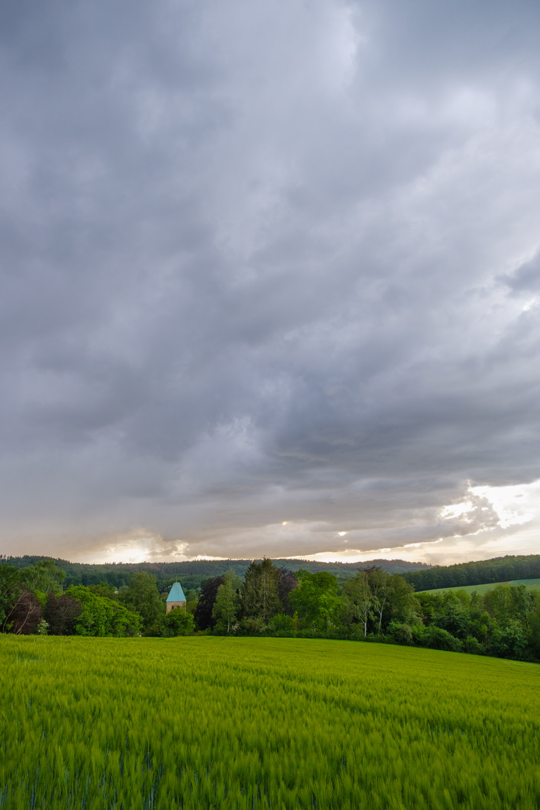 Rain clouds over 'Krichdornberg' in May 2020 (Bielefeld, Germany).