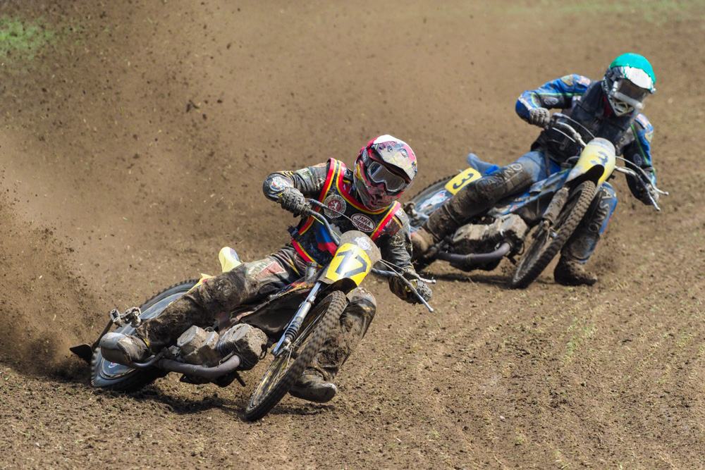 Two motorcycles racing at Leineweberring on May 28, 2017.