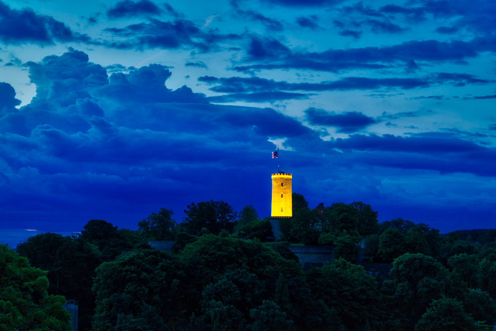 Illuminated tower of Sparrenburg Castle