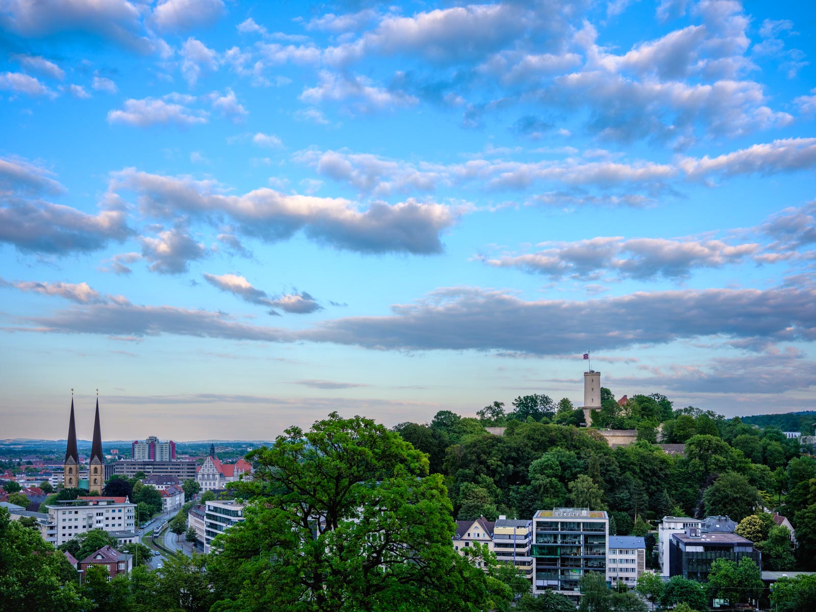 A pretty ordinary perspective but with a nice cloudy sky (Bielefeld, Germany).