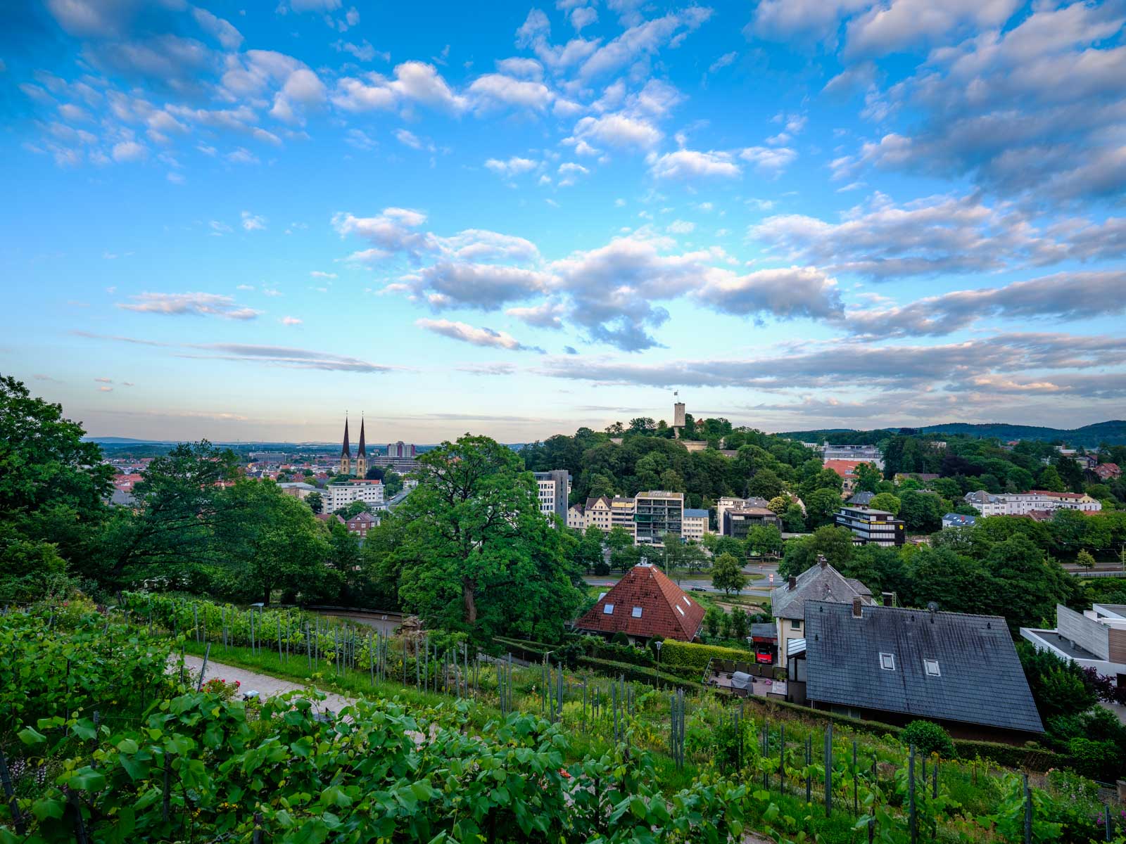 A pretty ordinary perspective but with a nice cloudy sky (Bielefeld, Germany).