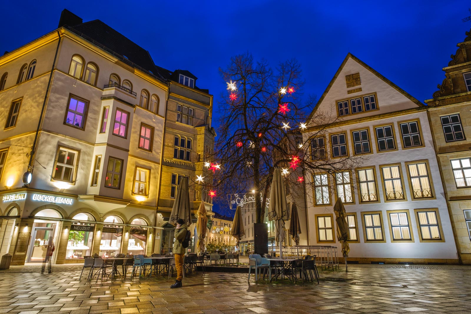 Christmas season at the 'Alter Markt' in the old town of Bielefeld in December 2020 (Germany).