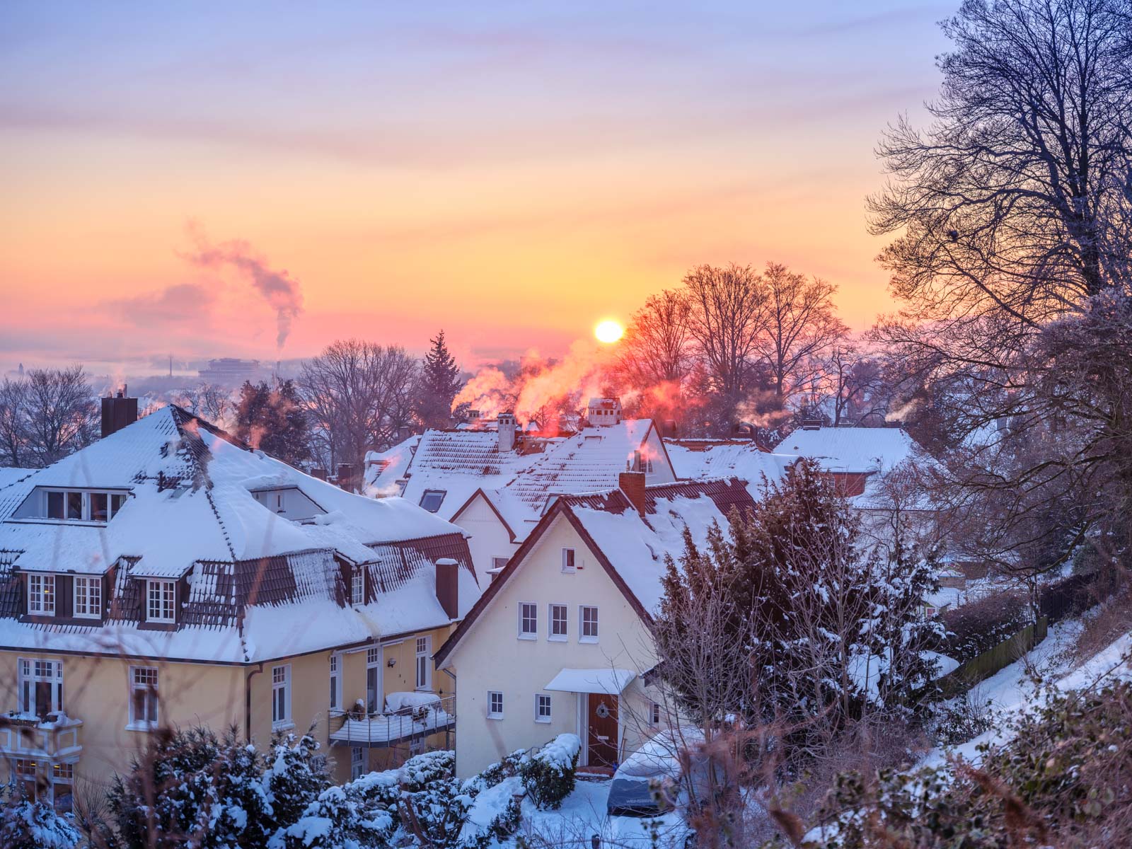 Winter sunrise over Bielefeld (Germany).