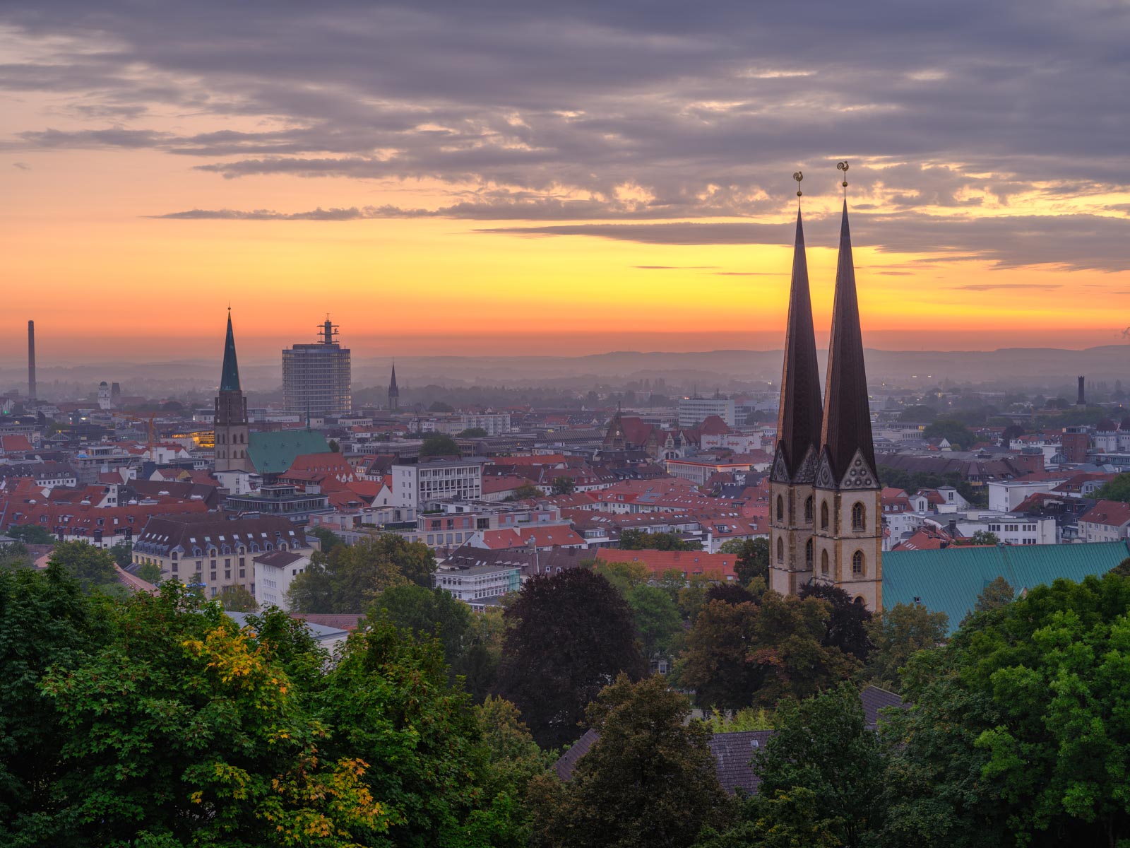 Dawn over Bielefeld city center in September 2021 #1 (Germany)