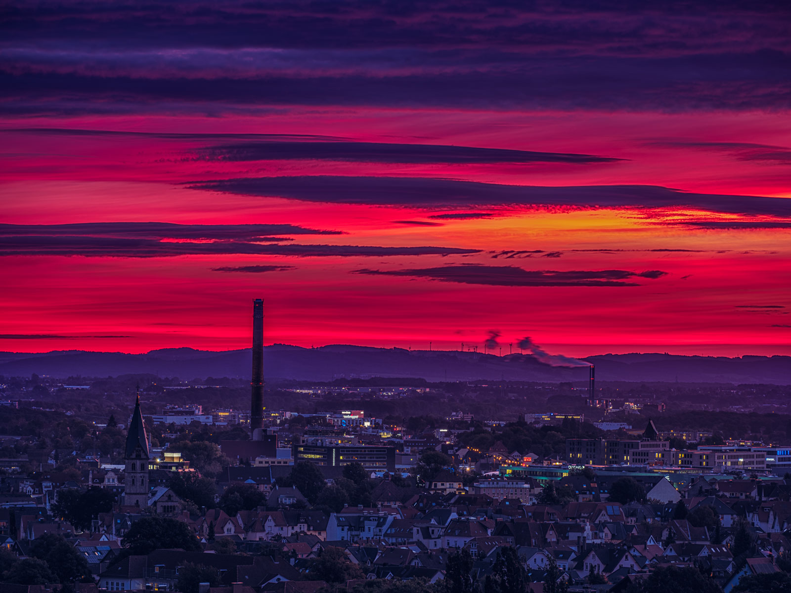 Sky in flames over Bielefeld in October 2021 (Germany).