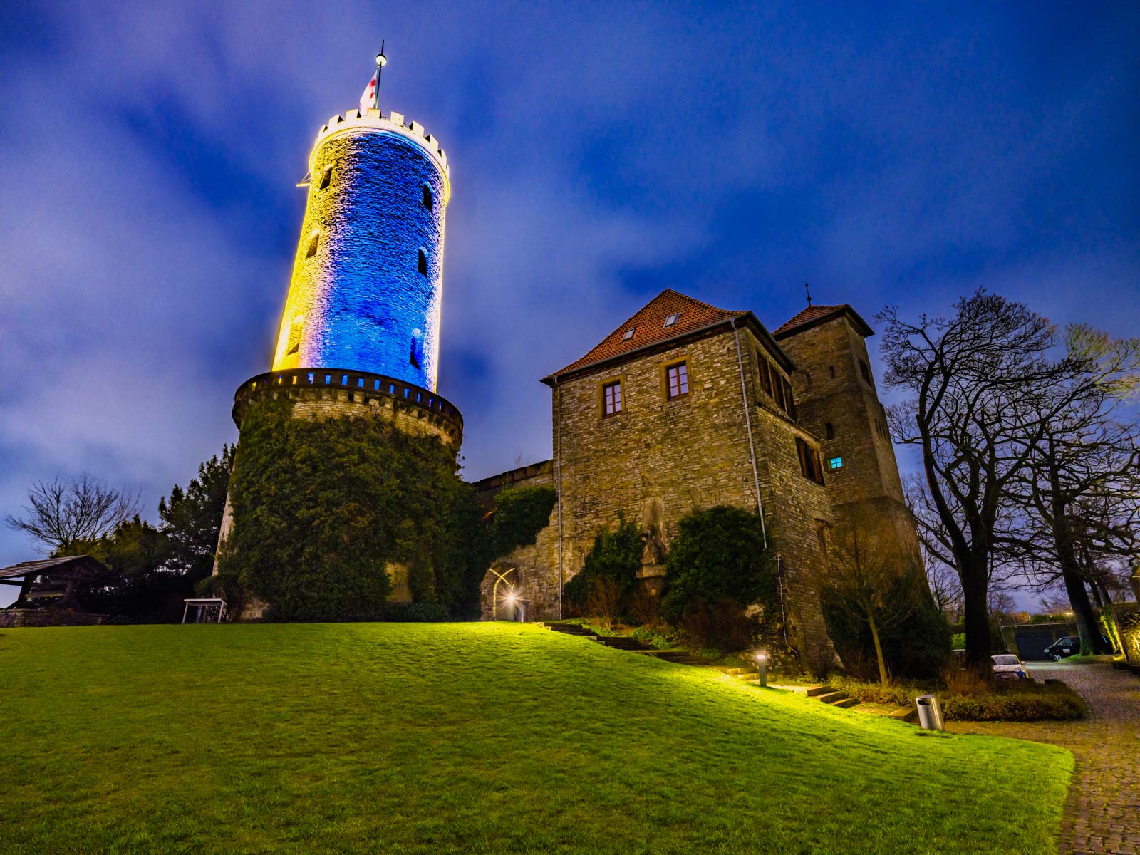 Sparrenburg castle in the evening of February 24, 2022 (Bielefeld, Germany).